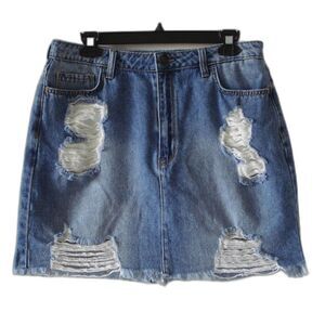 Hollister Women Distressed Skirt 100% Cotton Denim High Rise Size 13 W31